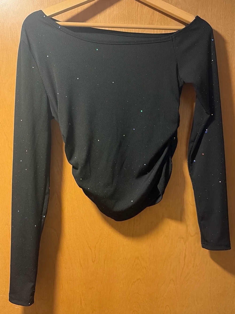 Black Long-Sleeve Sparkle Boatneck Top